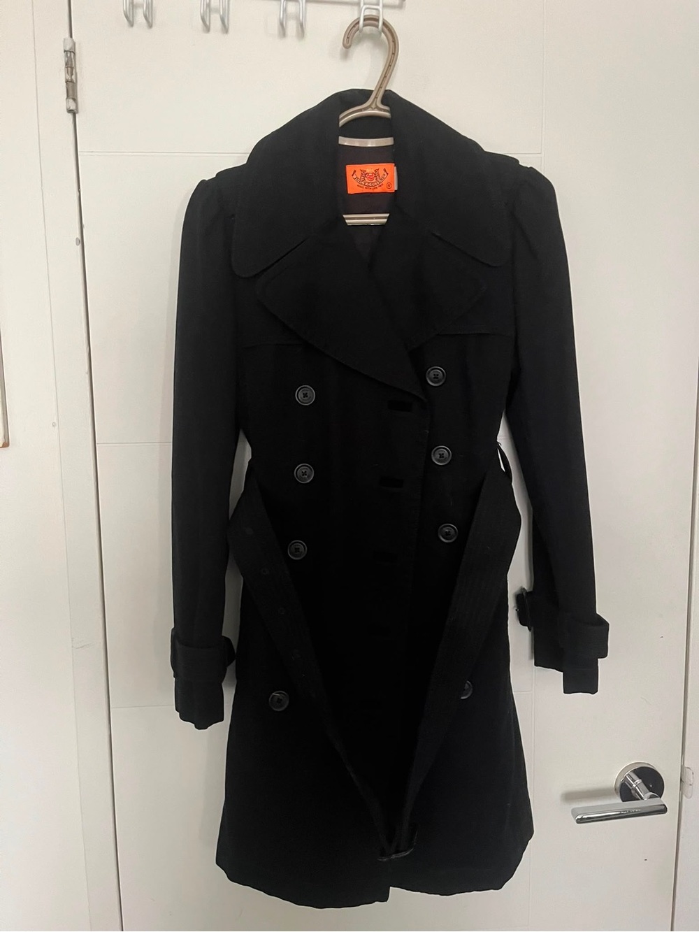 Juicy Couture Black Trench Coat Size S 100% Cotton